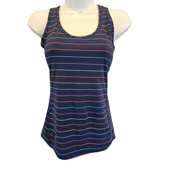 Athleta Multi Stripe Tinker Tank multi color navy stripe EUC active yoga run XXS - Picture 2 of 9